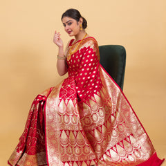 Bridal Red Banarasi Soft Katan Silk Saree | Handwoven Saree For Your Special Occasions