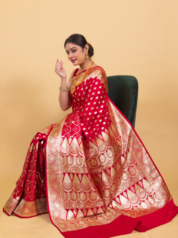 Bridal Red Banarasi Soft Katan Silk Saree | Handwoven Saree For Your Special Occasions