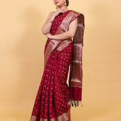 Maroon Red Gorgeous Banarasi Soft Silk Saree with Intricate Gold Zari Work