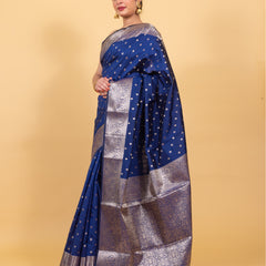 Indigo Blue Gorgeous Banarasi Soft Silk Saree with Intricate Gold Zari Work