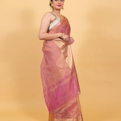 Baby Pink Crushed Tissue Silk Saree | Banarasi Woven Saree