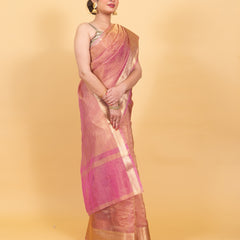 Baby Pink Crushed Tissue Silk Saree | Banarasi Woven Saree