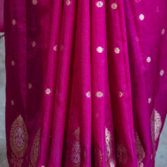 Magenta Pink Alfi Motif Banarasi Zari Border Saree And Pallu
