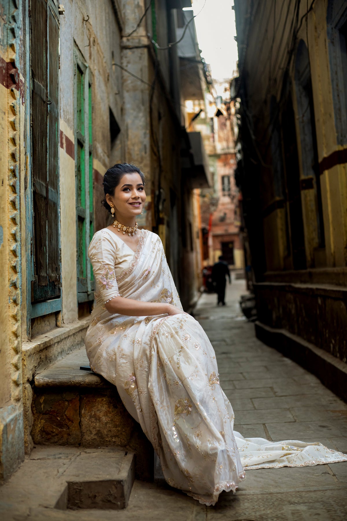 Exquisite Banarasi Katdana work designer pure tissue crape silk saree