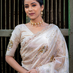 Exquisite Banarasi Kat Dana work designer pure tissue crape silk saree