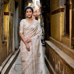 Exquisite Banarasi Kat Dana work designer pure tissue crape silk saree