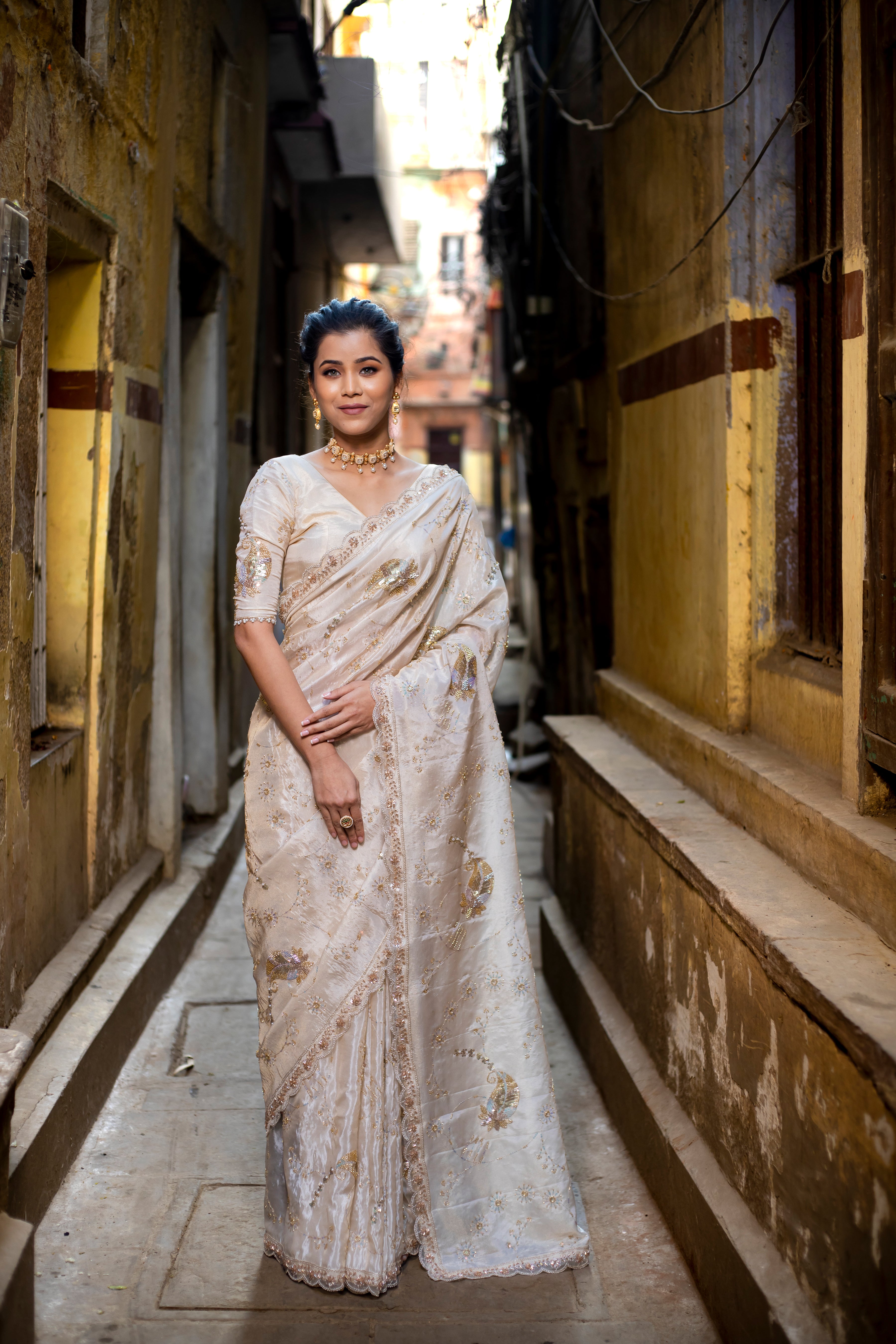 Exquisite Banarasi Katdana work designer pure tissue crape silk saree