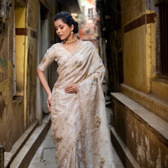 Exquisite Banarasi Kat Dana work designer pure tissue crape silk saree