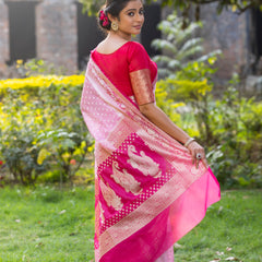 Rani Baby Pink Banarasi Woven Soft Georgette Saree | Circle Buti Pattern
