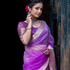 Lavender Pale Banarasi Woven Soft Organza Skirt Border Saree