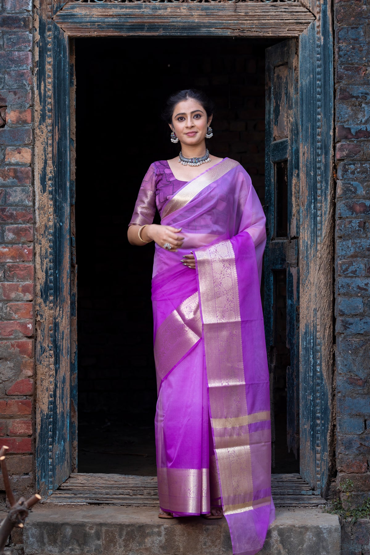 Lavender Pale Banarasi Woven Soft Organza Skirt Border Saree