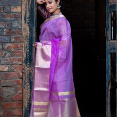 Lavender Pale Banarasi Woven Soft Organza Skirt Border Saree