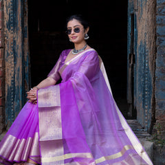 Lavender Pale Banarasi Woven Soft Organza Skirt Border Saree