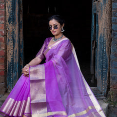Lavender Pale Banarasi Woven Soft Organza Skirt Border Saree