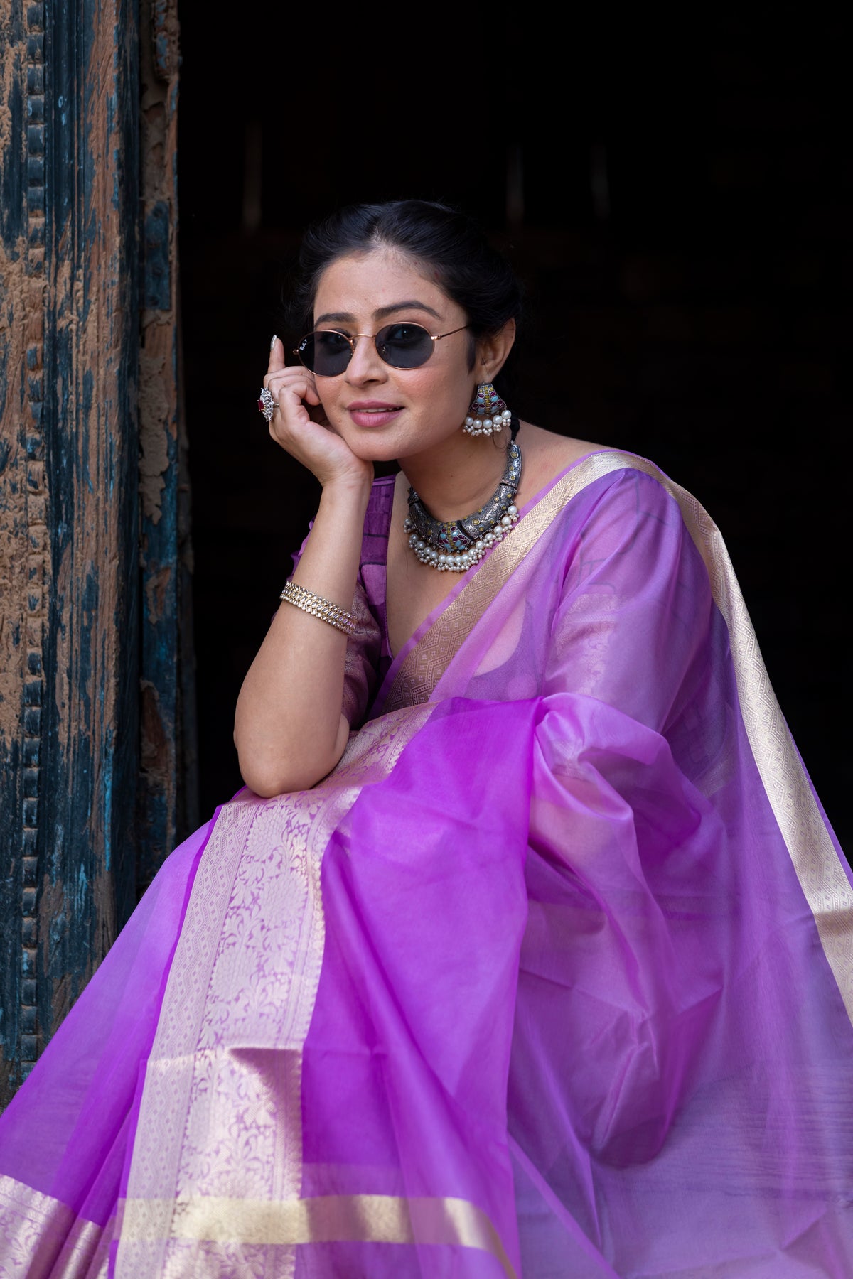 Lavender Pale Banarasi Woven Soft Organza Skirt Border Saree