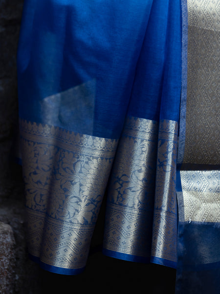 Subtle Blue Banarasi Woven Soft Organza Skirt Border Saree