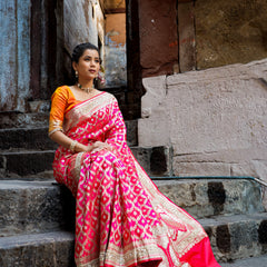 Rani-Red  Rangkaat Banarasi Mashru Silk Saree | Designer Gota Patti Work Saree
