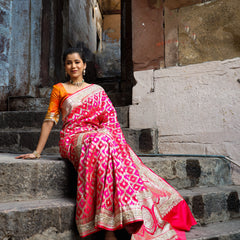 Rani-Red  Rangkaat Banarasi Mashru Silk Saree | Designer Gota Patti Work Saree
