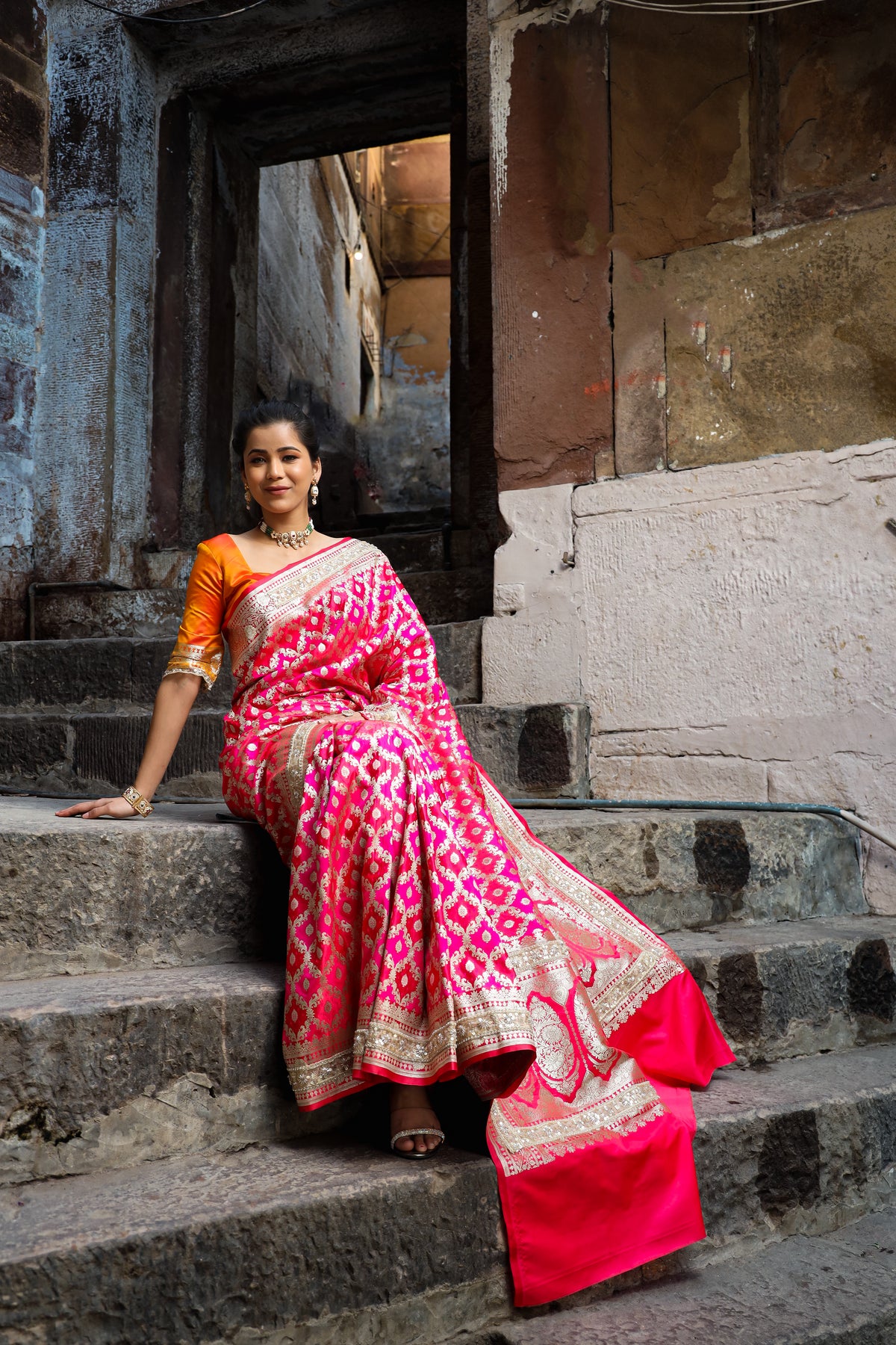 Rani-Red  Rangkaat Banarasi Mashru Silk Saree | Designer Gota Patti Work Saree