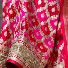 Rani-Red  Rangkaat Banarasi Mashru Silk Saree | Designer Gota Patti Work Saree