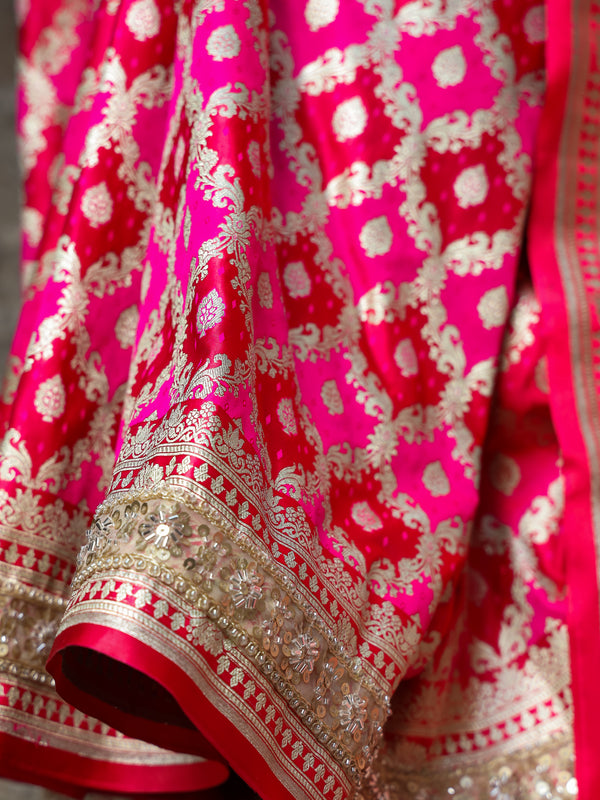 Rani-Red  Rangkaat Banarasi Mashru Silk Saree | Designer Gota Patti Work Saree