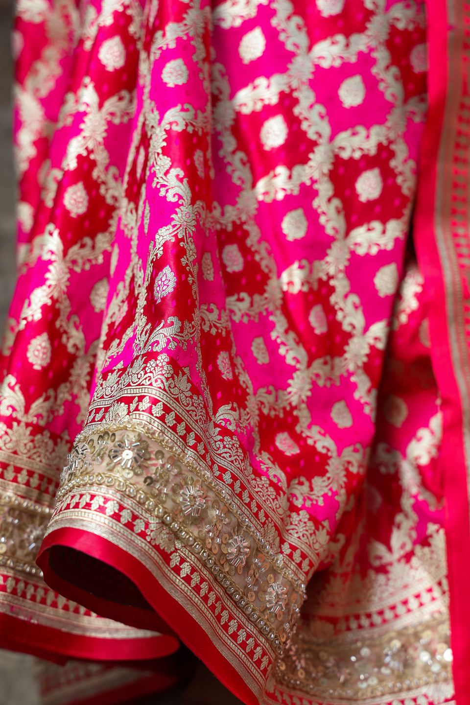 Rani-Red  Rangkaat Banarasi Mashru Silk Saree | Designer Gota Patti Work Saree