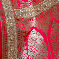 Rani-Red  Rangkaat Banarasi Mashru Silk Saree | Designer Gota Patti Work Saree