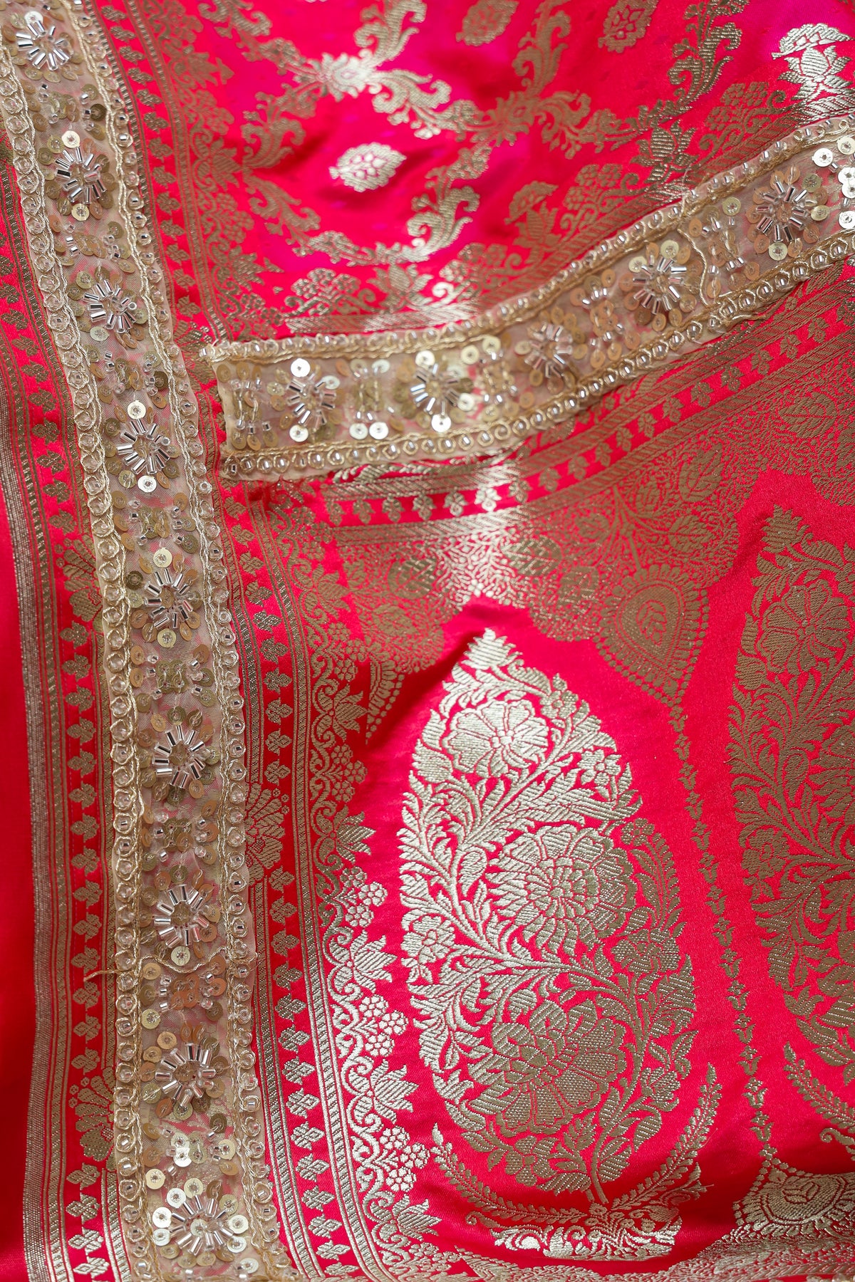 Rani-Red  Rangkaat Banarasi Mashru Silk Saree | Designer Gota Patti Work Saree