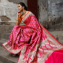Rani-Red  Rangkaat Banarasi Mashru Silk Saree | Designer Gota Patti Work Saree