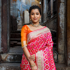 Rani-Red  Rangkaat Banarasi Mashru Silk Saree | Designer Gota Patti Work Saree