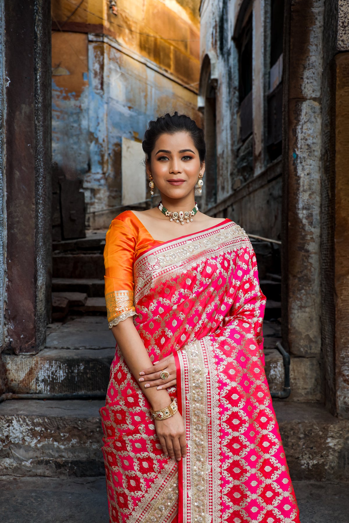 Rani-Red  Rangkaat Banarasi Mashru Silk Saree | Designer Gota Patti Work Saree