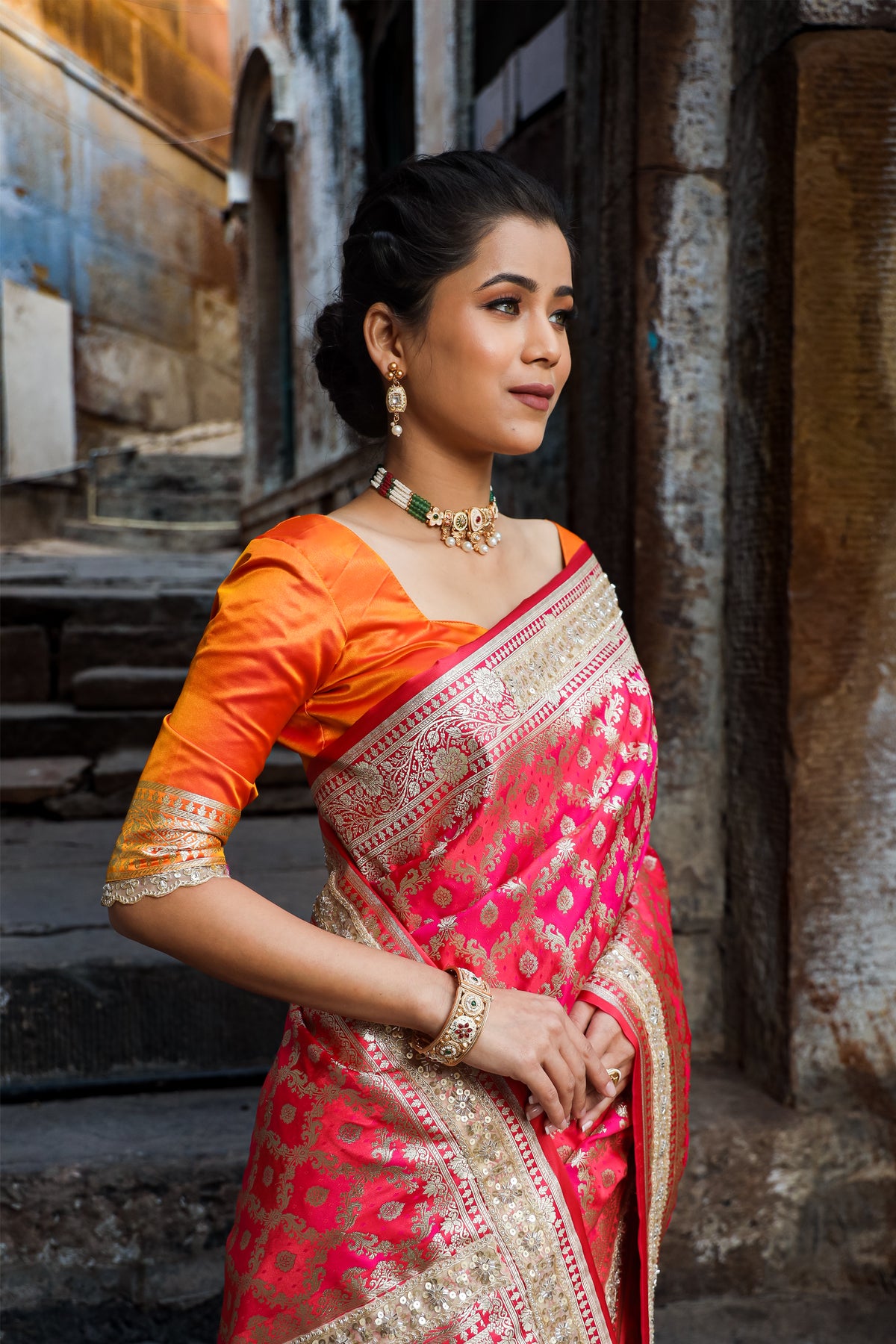 Rani-Red  Rangkaat Banarasi Mashru Silk Saree | Designer Gota Patti Work Saree