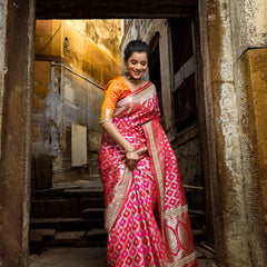 Rani-Red  Rangkaat Banarasi Mashru Silk Saree | Designer Gota Patti Work Saree