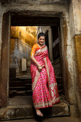 Rani-Red  Rangkaat Banarasi Mashru Silk Saree | Designer Gota Patti Work Saree
