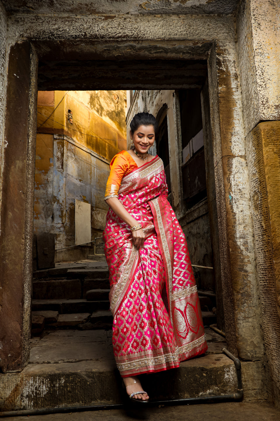 Rani-Red  Rangkaat Banarasi Mashru Silk Saree | Designer Gota Patti Work Saree