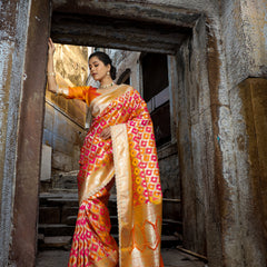 Mustard-Rani Rangkaat Banarasi Mashru Silk Saree | Designer Gota Patti Work Saree