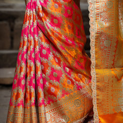 Mustard-Rani Rangkaat Banarasi Mashru Silk Saree | Designer Gota Patti Work Saree
