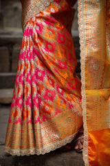 Mustard-Rani Rangkaat Banarasi Mashru Silk Saree | Designer Gota Patti Work Saree