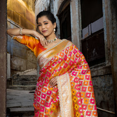 Mustard-Rani Rangkaat Banarasi Mashru Silk Saree | Designer Gota Patti Work Saree