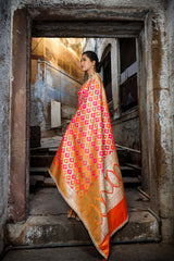 Mustard-Rani Rangkaat Banarasi Mashru Silk Saree | Designer Gota Patti Work Saree