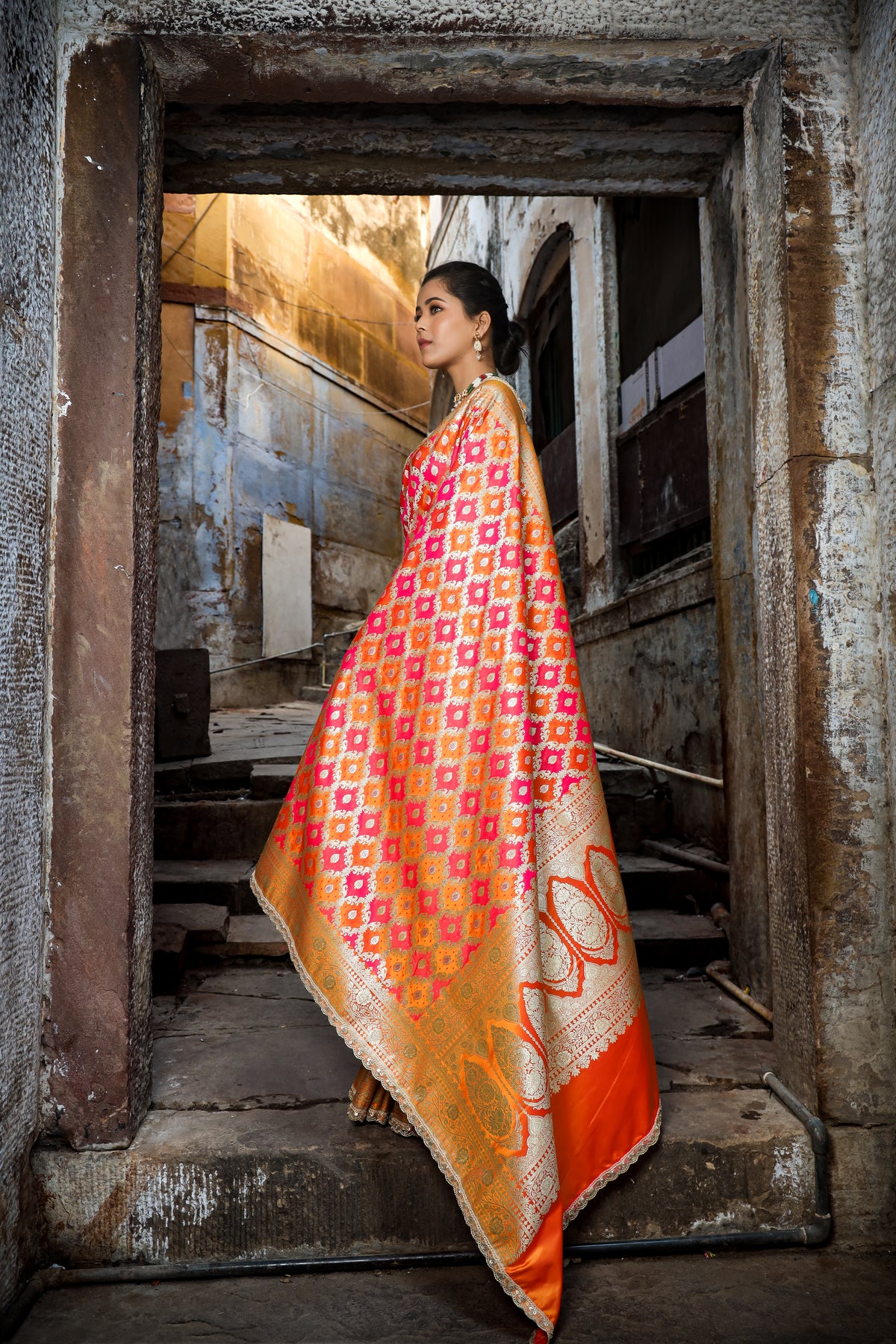 Mustard-Rani Rangkaat Banarasi Mashru Silk Saree | Designer Gota Patti Work Saree