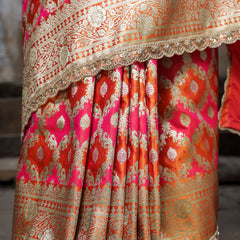 Mustard-Rani Rangkaat Banarasi Mashru Silk Saree | Designer Gota Patti Work Saree