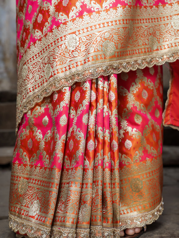 Mustard-Rani Rangkaat Banarasi Mashru Silk Saree | Designer Gota Patti Work Saree