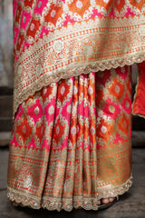 Mustard-Rani Rangkaat Banarasi Mashru Silk Saree | Designer Gota Patti Work Saree