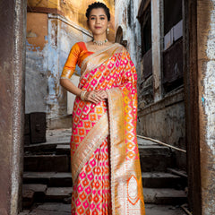 Mustard-Rani Rangkaat Banarasi Mashru Silk Saree | Designer Gota Patti Work Saree