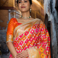 Mustard-Rani Rangkaat Banarasi Mashru Silk Saree | Designer Gota Patti Work Saree