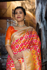 Mustard-Rani Rangkaat Banarasi Mashru Silk Saree | Designer Gota Patti Work Saree