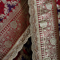 Garnet-Navy Rangkaat Banarasi Mashru Silk Saree | Designer Gota Patti Work Saree