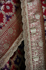 Garnet-Navy Rangkaat Banarasi Mashru Silk Saree | Designer Gota Patti Work Saree
