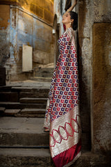 Garnet-Navy Rangkaat Banarasi Mashru Silk Saree | Designer Gota Patti Work Saree